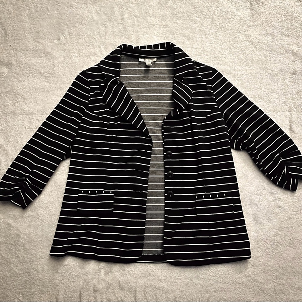 Professional looking black and white striped blazer